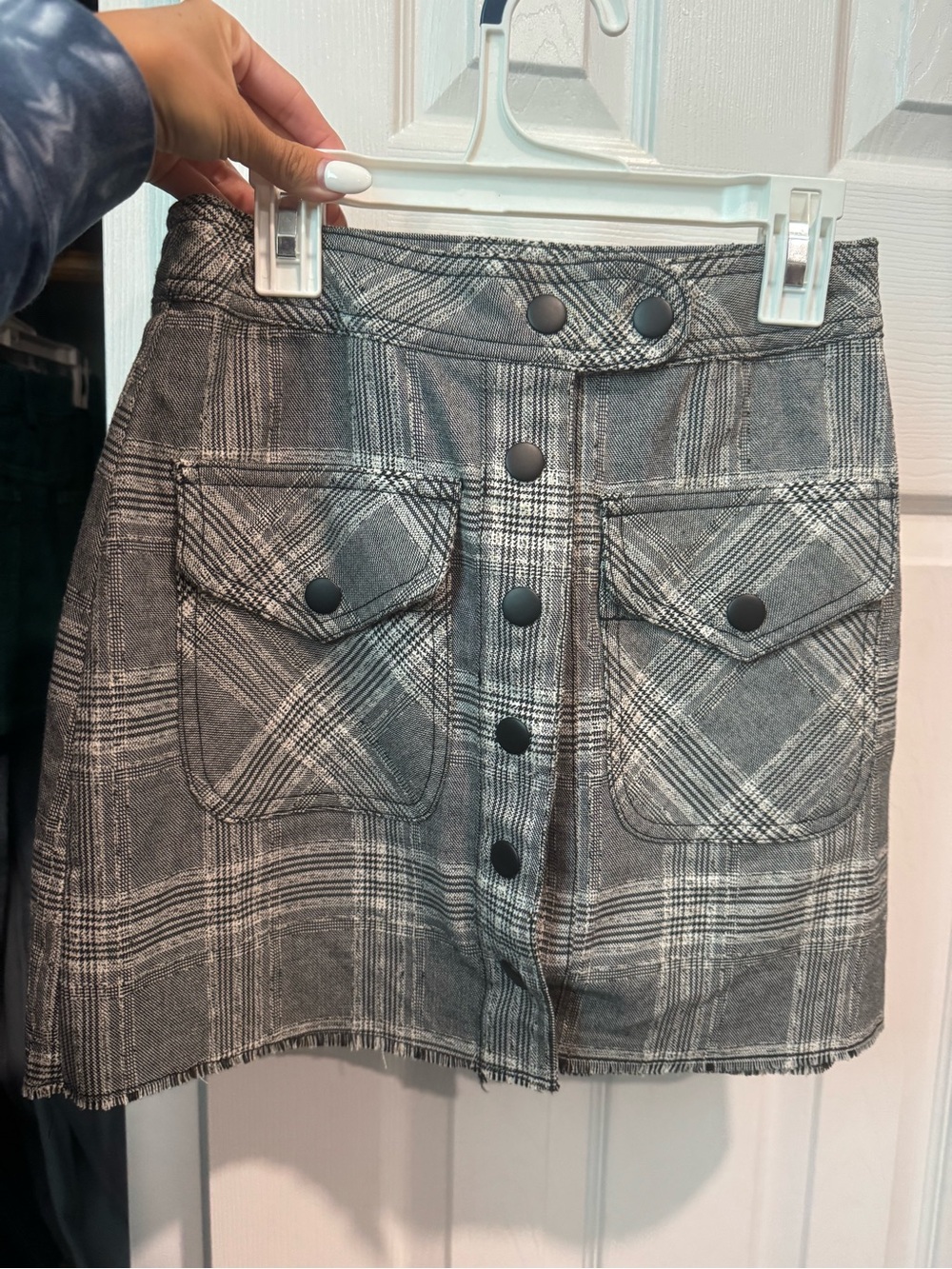 Urban Outfitters Button-Front Plaid Mini Skirt in Black and White